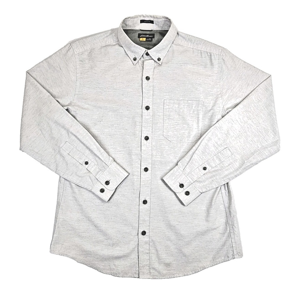 Eddie Bauer Mens Medium Silver/Gray Long Sleeve Button Up Dress Shirt‎